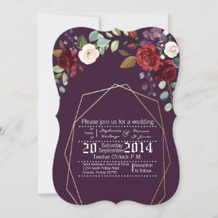 5 x 7 Boda Invitación Plum Rosas púrpura Geom de o