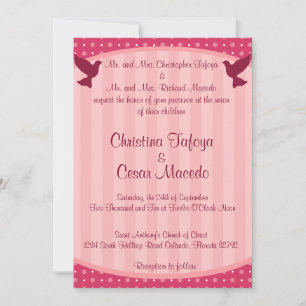 5 x 7 Bodas Invitación Amor Aves Bandas Rosadas/Pu