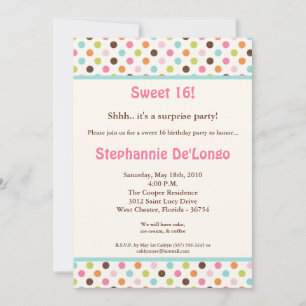 5 x 7 Bubblegum PolkaDot Sweet16 Invitación de cum