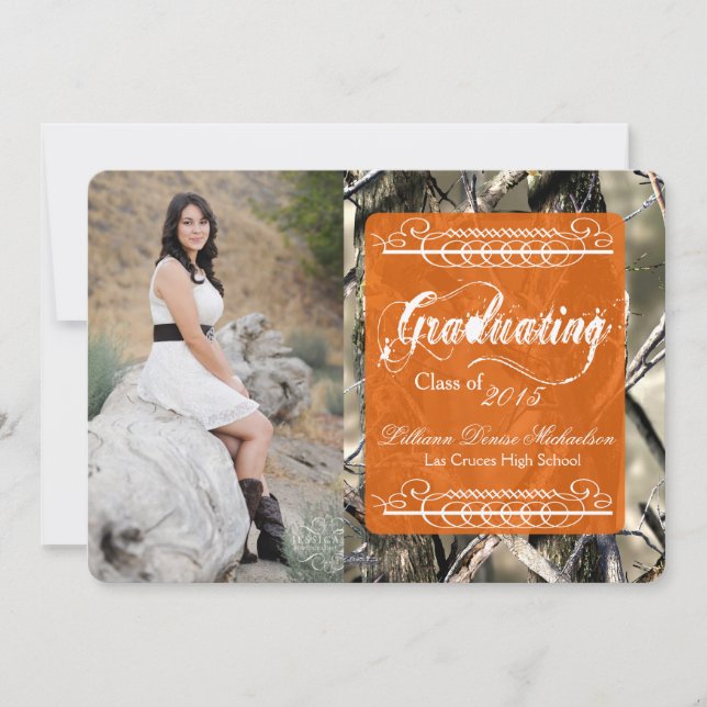 5 x 7 Cazadores Camo Camouflage Invitación Senior (Anverso)