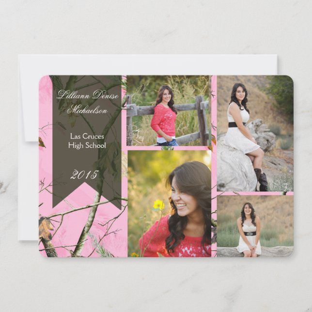 5 x 7 Cazadores rosas Camo Camoufla Invitación pri (Anverso)