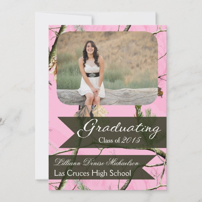 5 x 7 Cazadores rosas Camo Camoufla Invitación pri (Anverso)