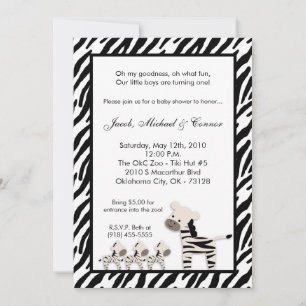 5 x 7 Cebra TRIPLETS Invitación a fiesta de cumple