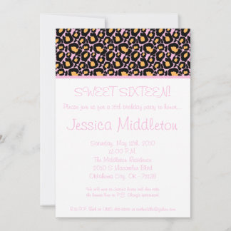 5 x 7 Cheetah rosa claro 16 cumpleaños invitación