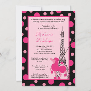 5 x 7 Chica Pink Poodle Paris Invitación Baby Show