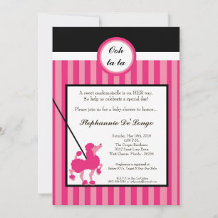5 x 7 Chica Pink Poodle Paris Invitación Baby Show