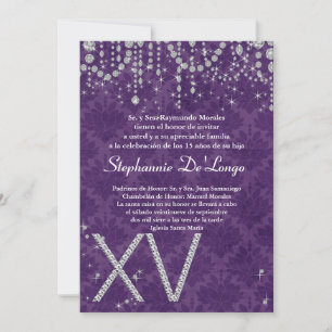 5 x 7 Diamante púrpura Quinceanera Invitación de c