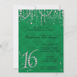 5 x 7 Diamante Verde Dulce 16 Invitación de cumple