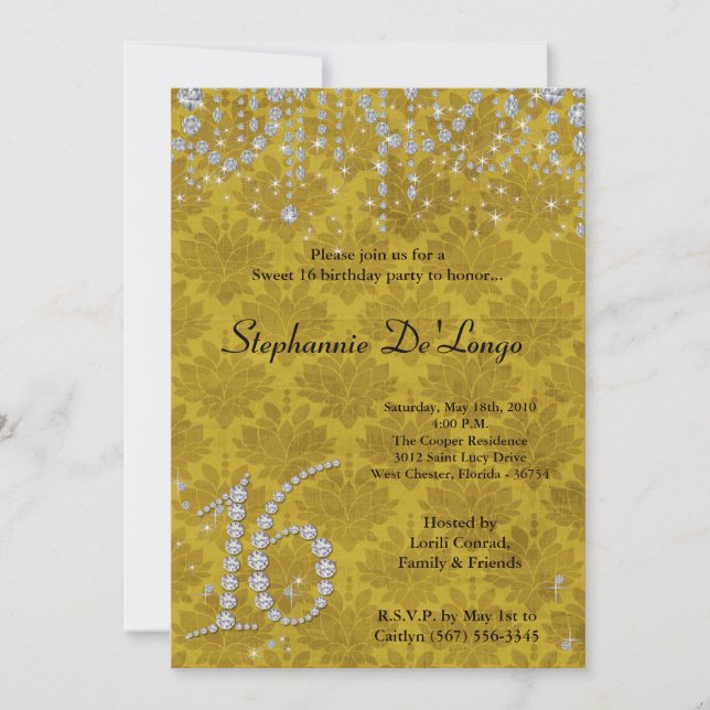 5 x 7 Dulce de Diamante Amarillo 16 Invitación de  (Anverso)