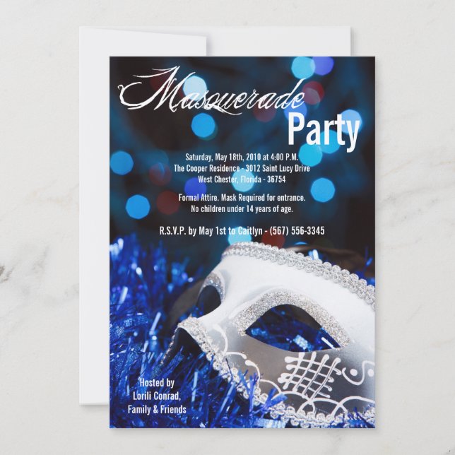 5 x 7 Dulce de Mascarada Azul Invitación de cumple (Anverso)