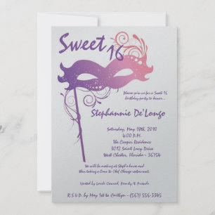 5 x 7 Dulce de Mascarada Púrpura 16 Invitación de 