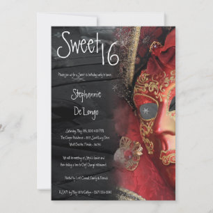 5 x 7 Dulce de Mascarada Roja 16 Invitación de cum