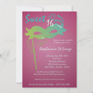 5 x 7 Dulce de Mascarada Rosa 16 Invitación de cum