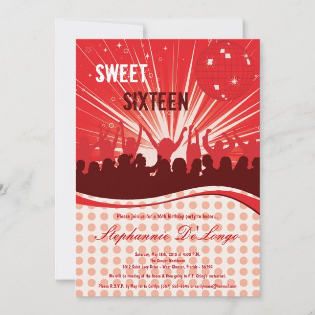 5 x 7 Fiesta de Baile Rojo Invitación al cumpleaño (Anverso)