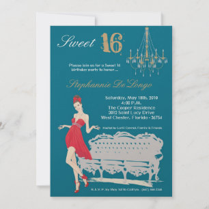 5 x 7 Fiesta elegante Dulce 16 Invitación de cumpl