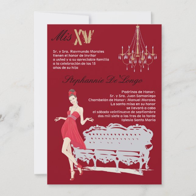 5 x 7 Fiesta elegante Quinceanera Invitación de cu (Anverso)