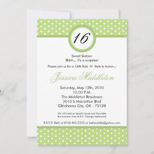 5 x 7 Green White Polka Dot Invitación a los 16 cu