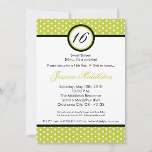 5 x 7 Green White Polka Dot Invitación a los 16 cu