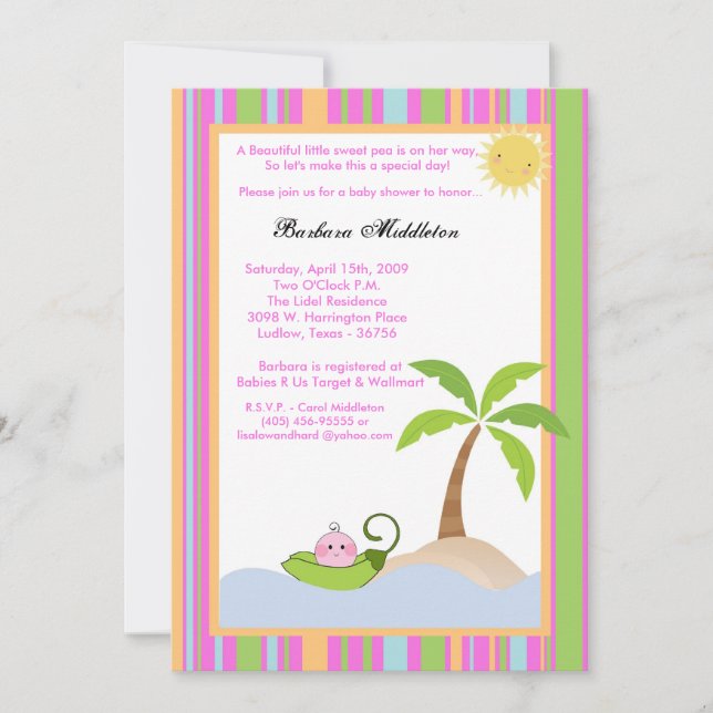 5 x 7 Gril Sweetpea en la invitación de Pod Baby S (Anverso)
