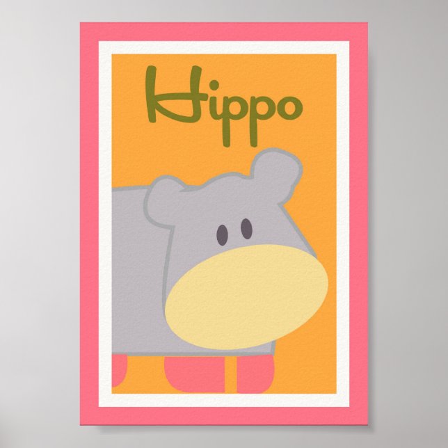 5 x 7 "Hippo" Selva Safari Bebé cama arte mural (Frente)