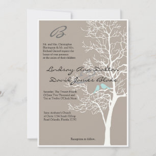 5 x 7 Invitación a la boda Árbol gris y pájaros