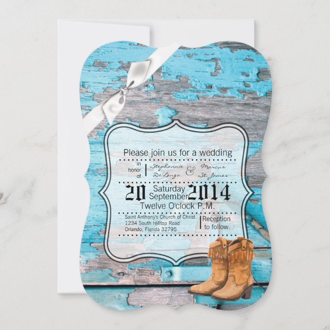 5 x 7 Invitación a la boda Barn Azul Boots de made (Anverso)