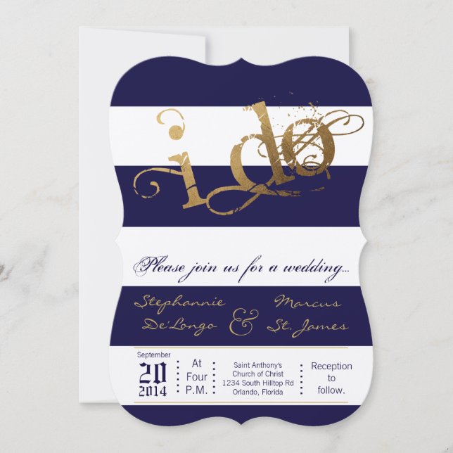 5 x 7 Invitación a la boda blanca de la Marina de  (Anverso)