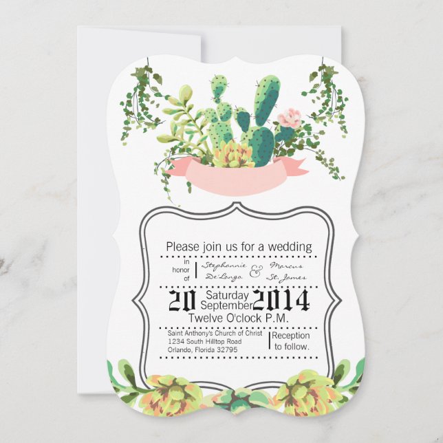 5 x 7 Invitación a la boda Bohemia Cactus Succulen (Anverso)
