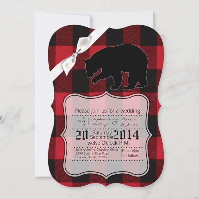 5 x 7 Invitación a la boda Búfalo Rojo Tapado Bear (Anverso)