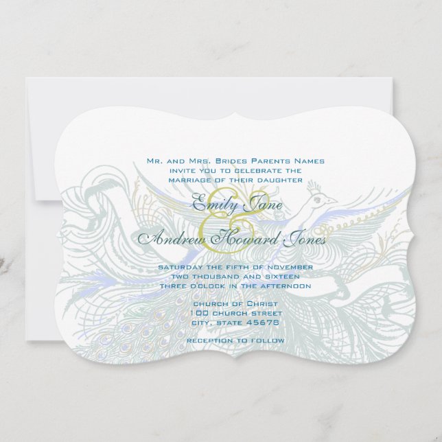 5 x 7 Invitación a la boda de aves de pavo real (Anverso)