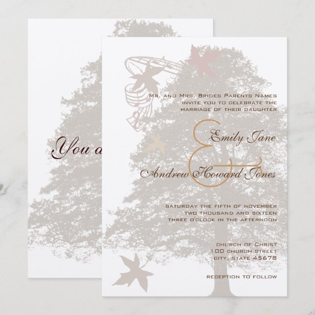 5 x 7 Invitación a la boda de roble marrón (Anverso / Reverso)