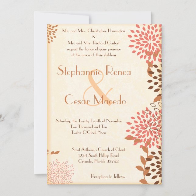 5 x 7 Invitación a la boda Flores de otoño marrone (Anverso)