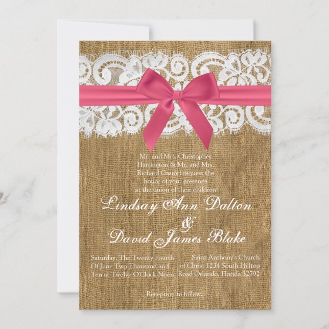 5 x 7 Invitación a la boda Lace de arbustos rosado (Anverso)