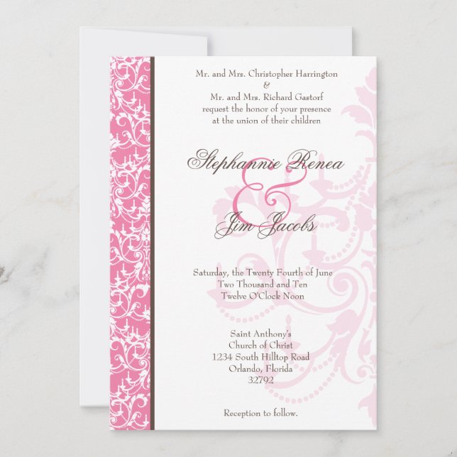 5 x 7 Invitación a la boda Lámpara rosa Glitz (Anverso)