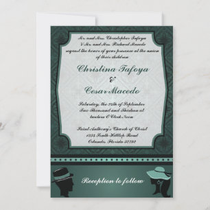 5 x 7 Invitación a matrimonio Damasco Pareja Verde
