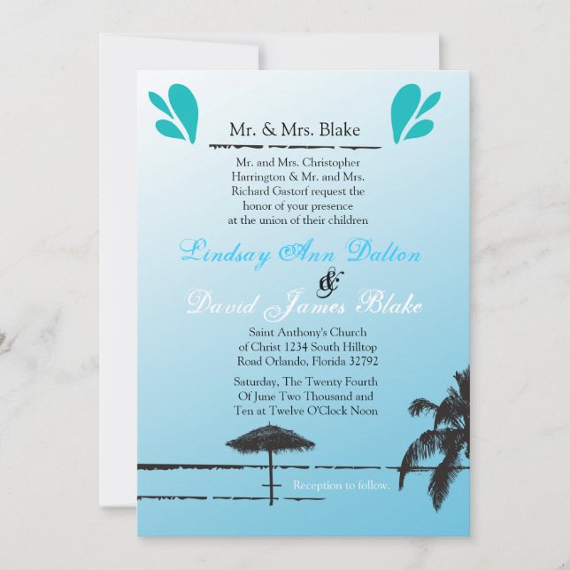 5 x 7 Invitación de boda Palm Tree de playa (Anverso)