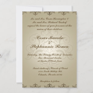 5 x 7 Invitación de boda Tanish Brown Damask