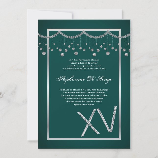 5 x 7 Invitación de cumpleaños de Diamante Quincea (Anverso)