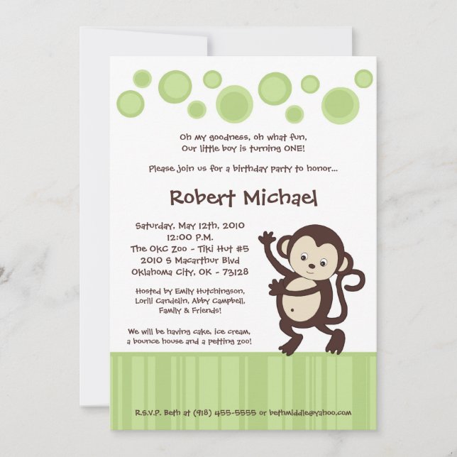 5 x 7 Invitación de cumpleaños de Neutra Pop Monke (Anverso)
