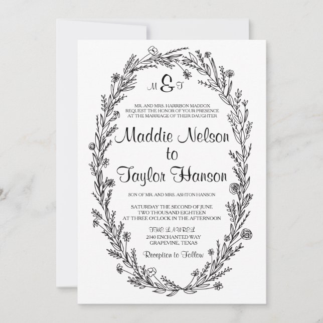 5 x 7 Kraft Wreath Wedding Invitación (Anverso)