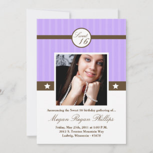 5 x 7 Lila PHOTO Púrpura Dulce 16 Invitación de cu