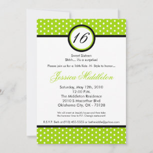 5 x 7 Lime White Polka Dot Invitación a los 16 cum