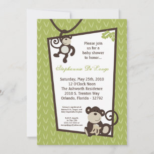 5 x 7 Mono Tiempo Zoológico Invitación a Baby Show