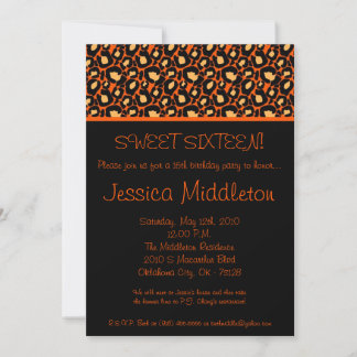 5 x 7 Naranja Cheetah 16a. Invitación de cumpleaño