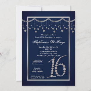 5 x 7 Navy Blue Diamond Sweet 16 Invitación de cum