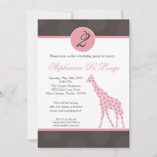5 x 7 Pink Polka Dot Giraffe Invitación al parto