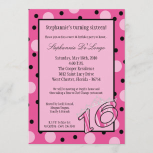 5 x 7 Polka Rosa Dulce 16 Invitación a fiesta de c