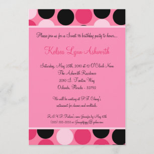 5 x 7 polka rosada dulce 16 cumpleaños invitación