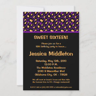 5 x 7 Royal Purple Cheetah Invitación a los 16 cum