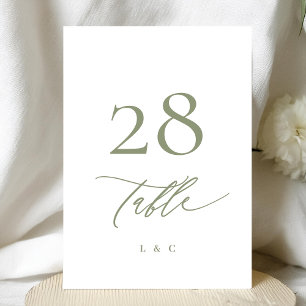 5 x 7 Sage verde blanco moderno Boda número de tab